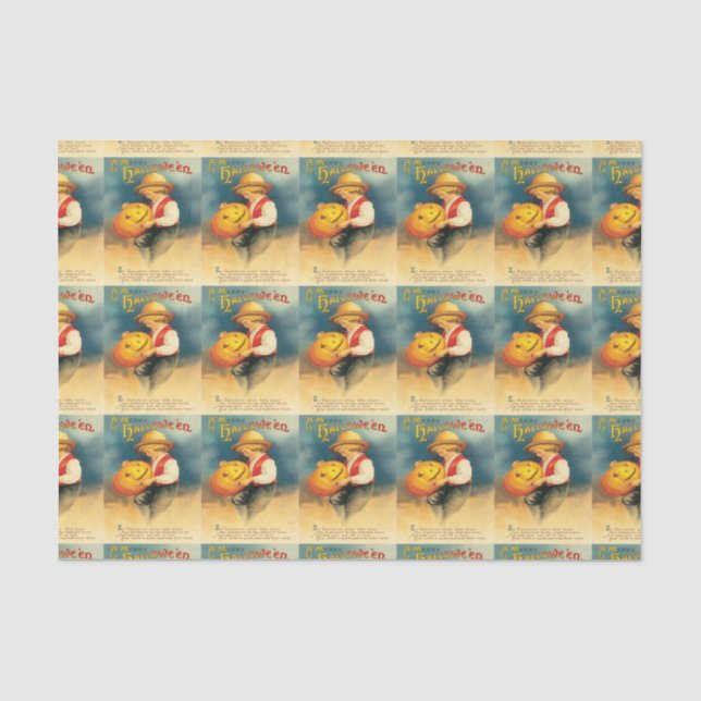 Papel De Seda Vintage Pumpkin Carving Tecido (Frente )