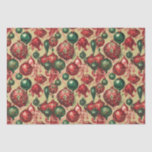 Papel De Seda Vintage Red Christmas Baubles Dourado<br><div class="desc">Enfeites de natal vitorianos no estilo vitoriano em fundo de ouro para o presente de Natal clássico.</div>