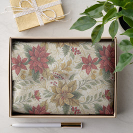 Papel De Seda Vintage Red & Dourada Poinsettia Floral