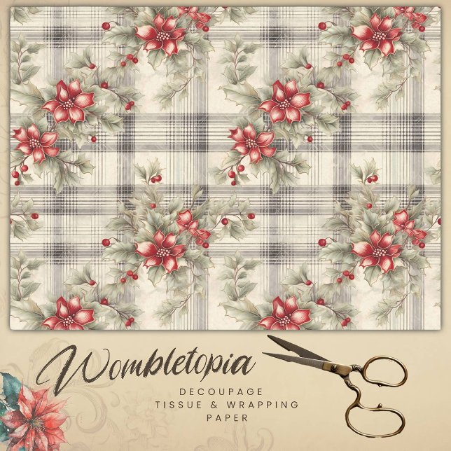 Papel De Seda Vintage Red Poinsettia Tartan, Desligamento (Criador carregado)