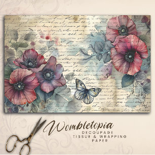 Papel De Seda Vintage Red Poppy e Butterfly Decoupage