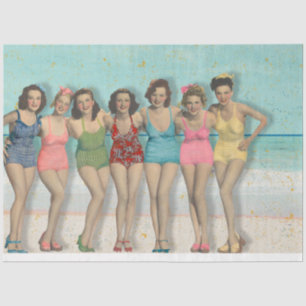 Papel De Seda Vintage Retro Beach Senhoras se divertindo em maiô