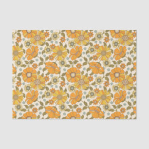 Papel De Seda Vintage Retro Orange Floral Patterno