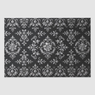 Papel De Seda Vintage Retro Preto e Prata toile de jouy