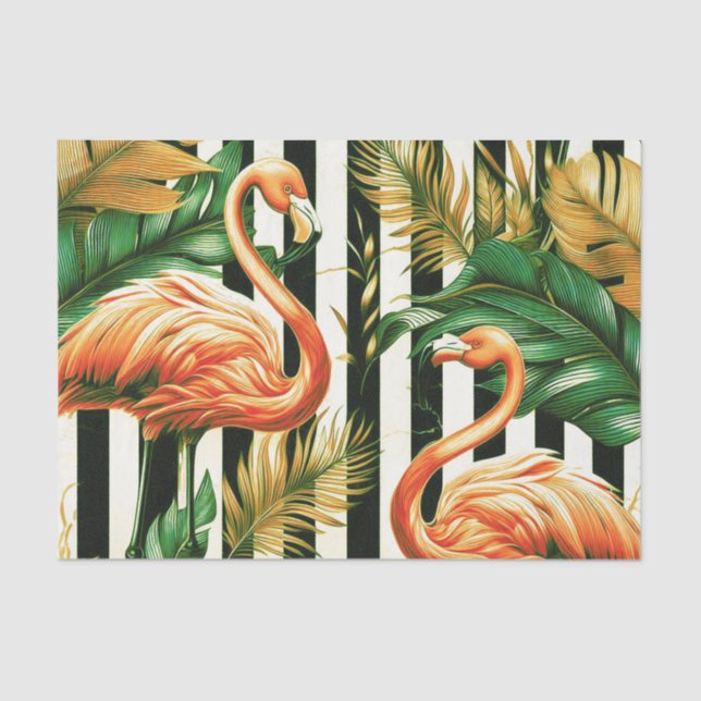 Papel De Seda Vintage Retro Stripes Flamingo (Frente )