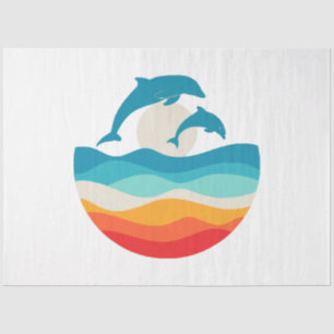 Papel De Seda Vintage Retro Summer Time Dolphin Beach
