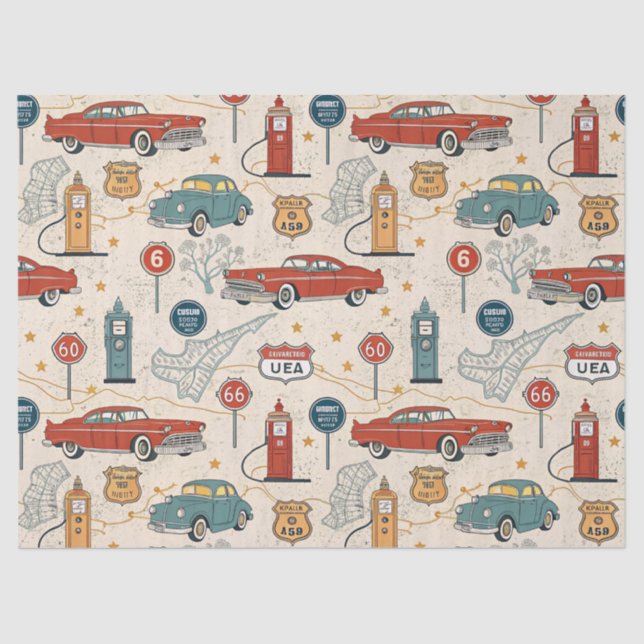 Papel De Seda Vintage Road Trip Pattern (2) (Frente )
