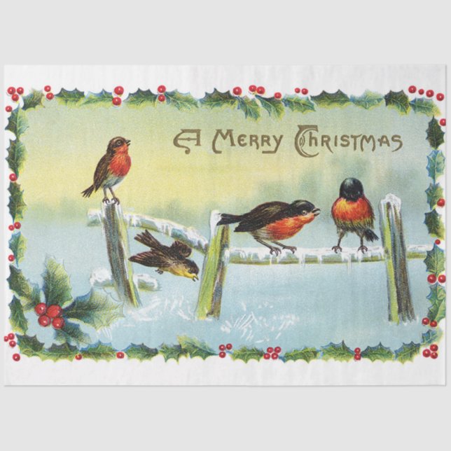 Papel De Seda Vintage Robins Feliz Natal (Frente )