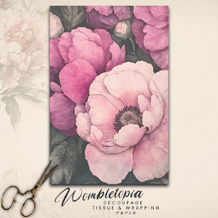 Papel De Seda Vintage Romântica Peony Floral Watercolor Decoupag