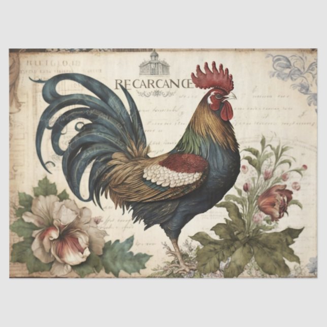 Papel De Seda Vintage Rooster Decoupage (Frente )