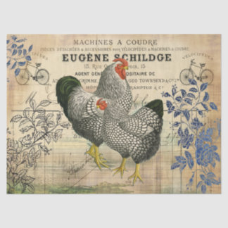 Papel De Seda Vintage Rooster e Hen Ephemera Decoupage