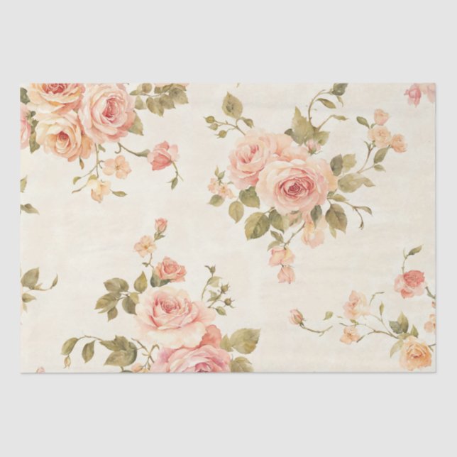 Papel De Seda Vintage Rosa Floral (Frente )