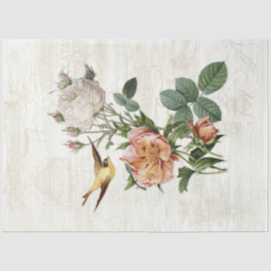 Papel De Seda Vintage Rosas Florais Aves Ephemera Decoupage