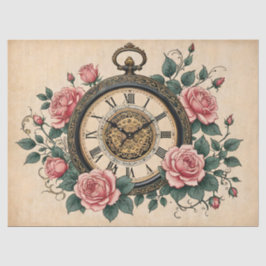 Papel De Seda vintage Rosas Românticos Franceses, Relógio e Fili