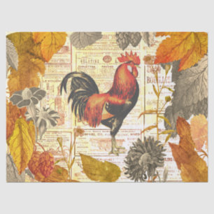 Papel De Seda Vintage Russe Autumn Orange Red Rooster Floral