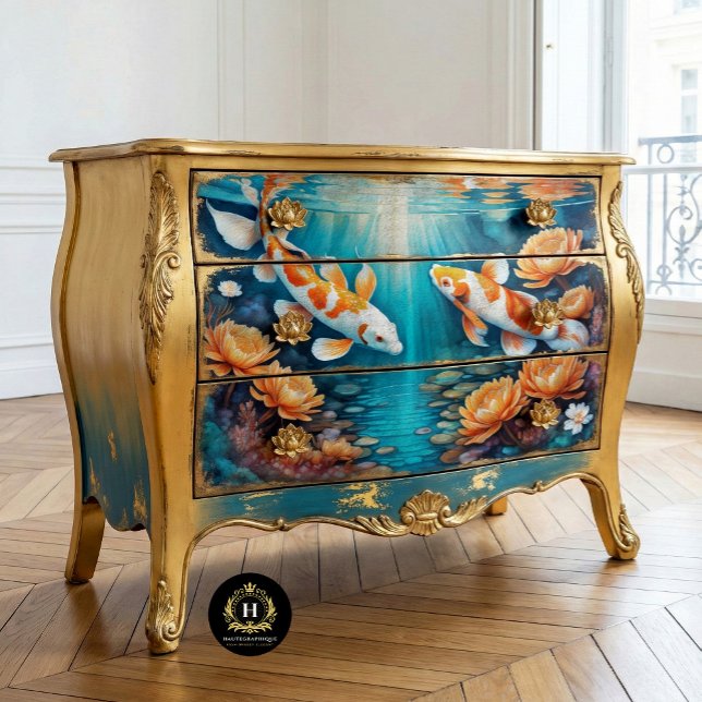 Papel De Seda Vintage Rustic Koi Fish Decoupage (Criador carregado)