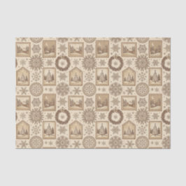 Papel De Seda Vintage Rustic Snowflakes & Winter Cabin Christmas
