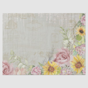 Papel De Seda Vintage Script Blush Floral Sunflower Sage Mint