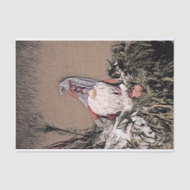 Papel De Seda Vintage Sepia Sketch Rustic Gnomo (Frente )