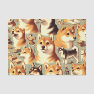Papel De Seda Vintage Shiba Inu - Padrão sem costura