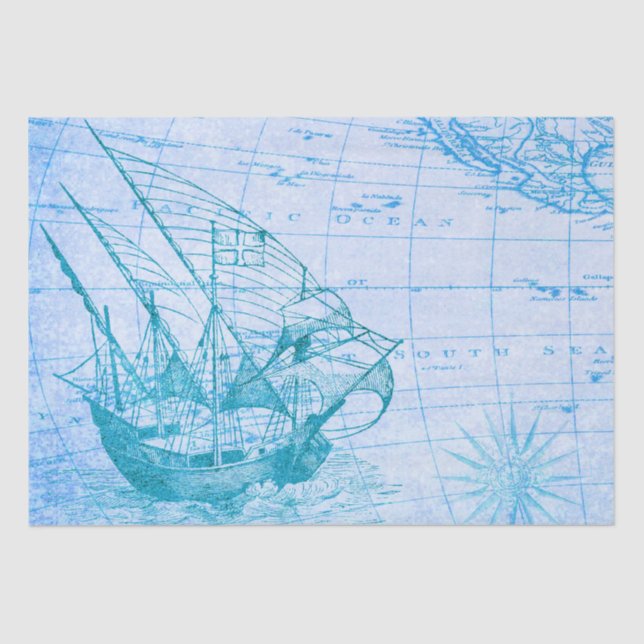 Papel De Seda Vintage Ship and Map (Frente )