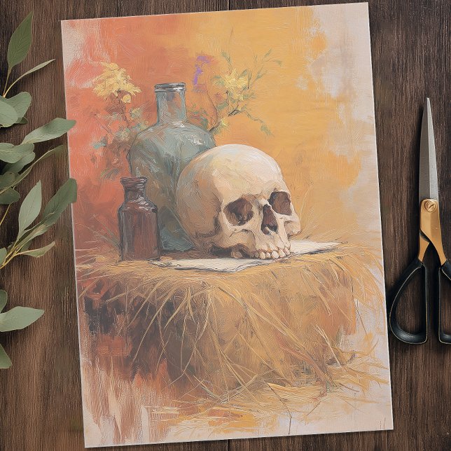 Papel De Seda Vintage Skull Halloween (Vintage Skull Halloween Tissue Paper)