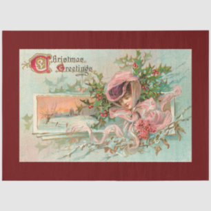 Papel De Seda Vintage Snow Lady E Mistura De Natal