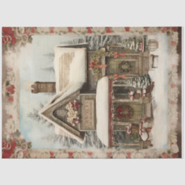 Papel De Seda Vintage Snowy Christmas Cottage Holiday Decoupage