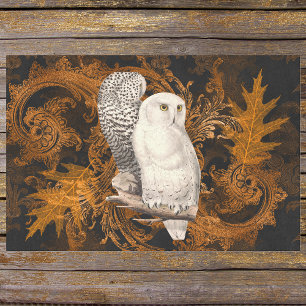 Papel De Seda Vintage Snowy Ows no Orange Damask Halloween