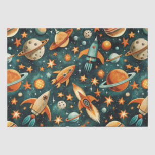 Papel De Seda Vintage Spacecraft Rocket ships Pattern - Cosmos(3