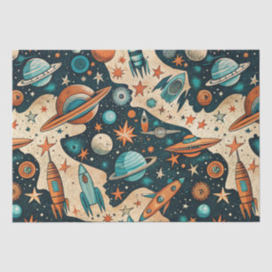 Papel De Seda Vintage Spacecraft Rocket ships Pattern - Cosmos(4