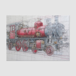Papel De Seda Vintage Steam Train Blueprint