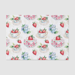 Papel De Seda Vintage Strawberry Teacup Padrão Floral