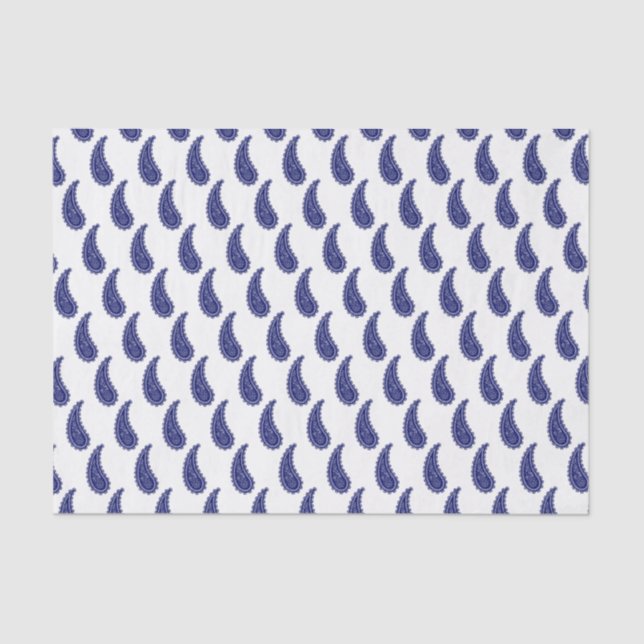 Papel De Seda Vintage Stylized Blue White Paisley (Frente )