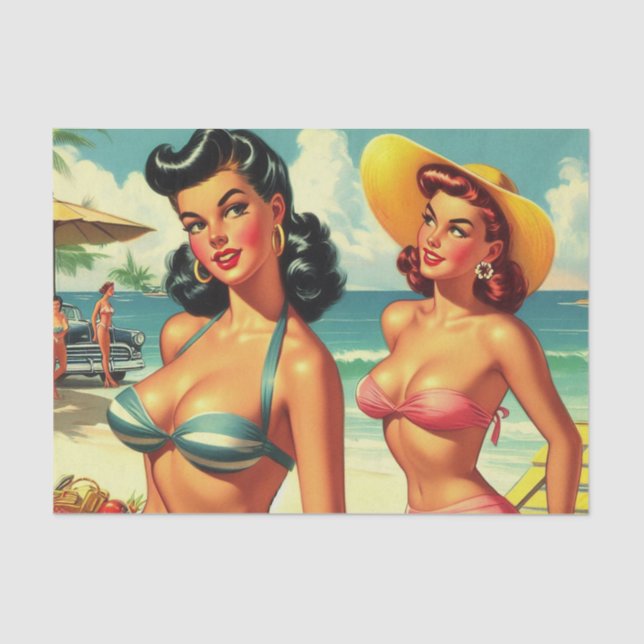 Papel De Seda Vintage Summer Beach Pin Ups (Frente )