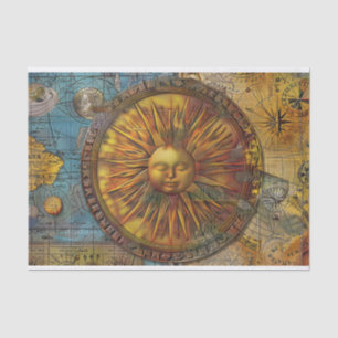 Papel De Seda Vintage Sun Map Junk Diário Decoupage