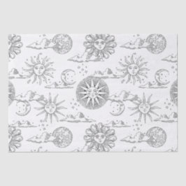 Papel De Seda Vintage Sun Moon Celestial Padrão Preto e Branco