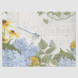 Papel De Seda Vintage Sunflower Blue Dragonfly Script