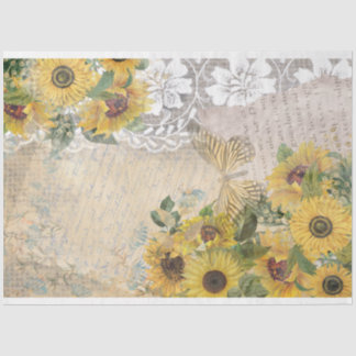 Papel De Seda Vintage Sunflower Burlap Lace Borboleta Amarela