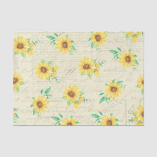 Papel De Seda Vintage Sunflower Floral com Script Vintage