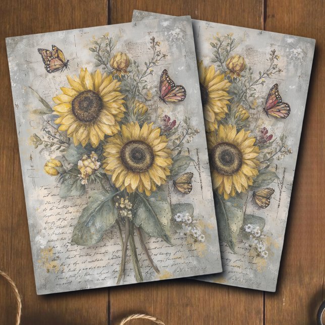 Papel De Seda Vintage Sunflower Letter Ephemera Decoupage  (Criador carregado)