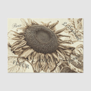 Papel De Seda Vintage Sunflower Sepia Tone Old Script Decoupage