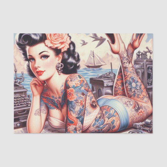 Papel De Seda Vintage Tattoo Old School Girl (Frente )