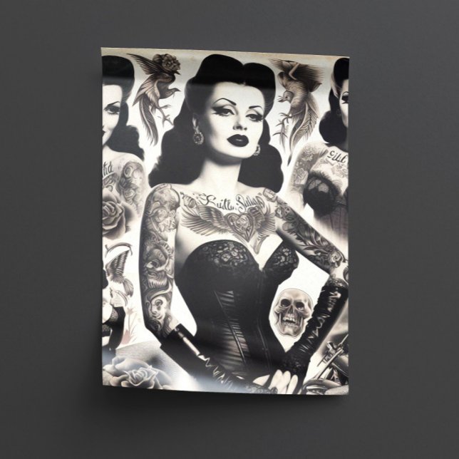 Papel De Seda Vintage Tattooed Goth Woman Collage (Criador carregado)