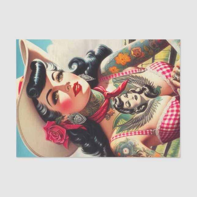 Papel De Seda Vintage Tatuado País Pinup (Frente )