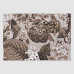 Papel De Seda Vintage Toile floral No.1 de Brown do tom do Sepia