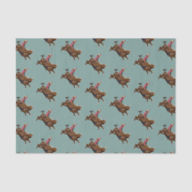 Papel De Seda Vintage touro montando cowboy (Frente )