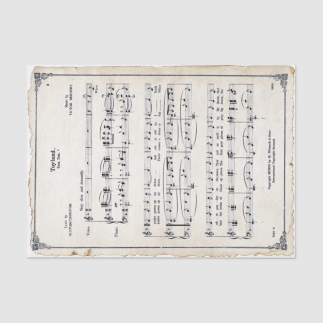 Papel De Seda Vintage Toyland Sheet Music Parapergaminho (Frente )