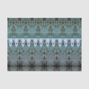 Papel De Seda Vintage Tribal Patteral Teal White Bull Crânio