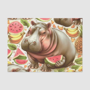 Papel De Seda Vintage Tropical Hippopotamus Pattern